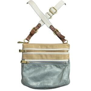 Women's Fossil Leather Crossbody Gray Khaki Purse Shoulder Bag